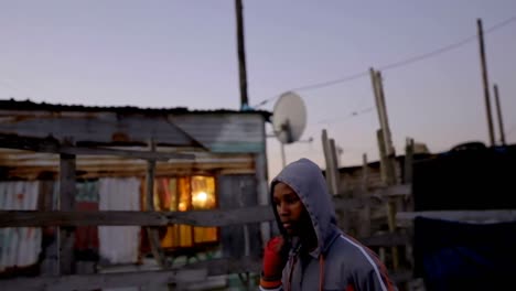 boxer practicing boxing at dusk 4k