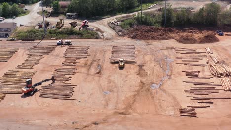orilla ocupada de la madera: un avión no tripulado captura el proceso de carga de troncos en el río campbell