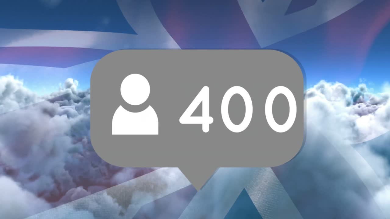 구름 위에 숫자와 영국의  ⁇ 발이 있는 음성 거품의 애니메이션