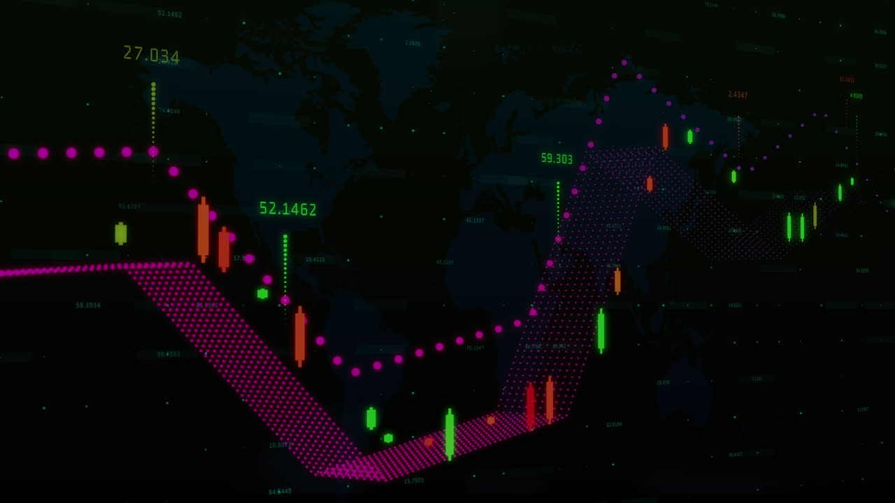 animación de diversos datos financieros y gráficos en fondo negro