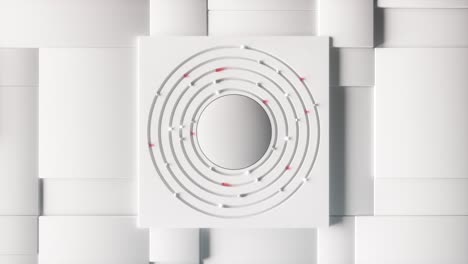 Abstract business background. Different spheres move in a circle in the center. Technological concept. 3d animation