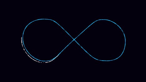 el símbolo del infinito aparece de múltiples líneas, figura animada. signo de infinito de color emergente en fondo negro de muchas líneas. fondo digital. metraje. mp4.