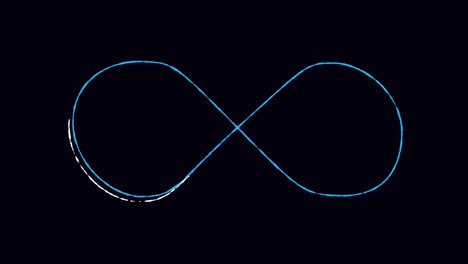 infinity symbol appears of multiple  lines, animated figure. emerging  color infinity sign on black background from many lines. digital background. footage. mp4.