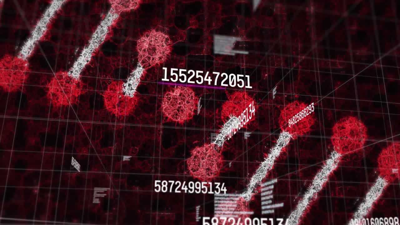 animación de números crecientes sobre la cadena de adn sobre fondo negro