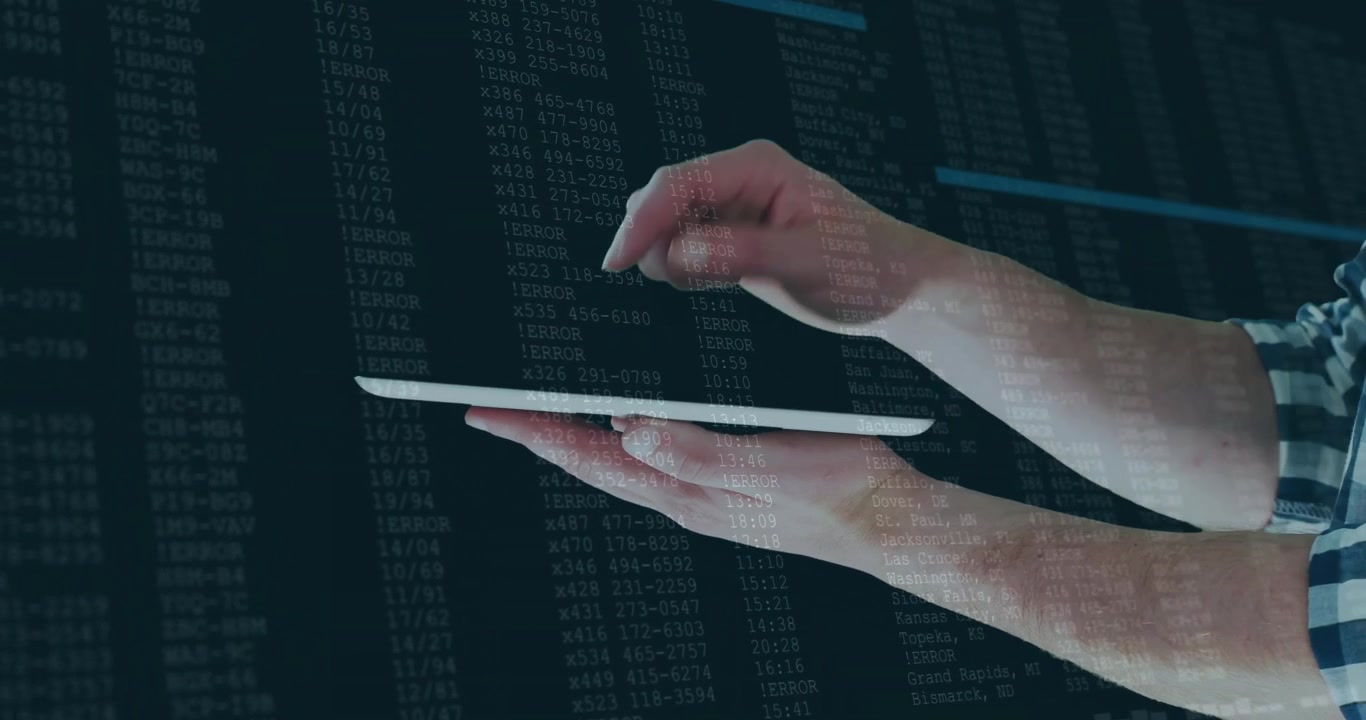 Index finger tapping slim tablet causing floating columns and sliding blue bars for chart display