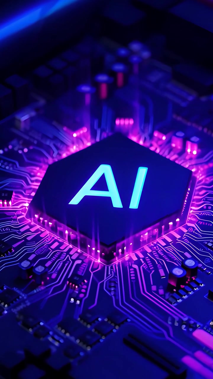 Sfondo Tecnologico Futuristico con Scheda Madre e Chip AI 4K
