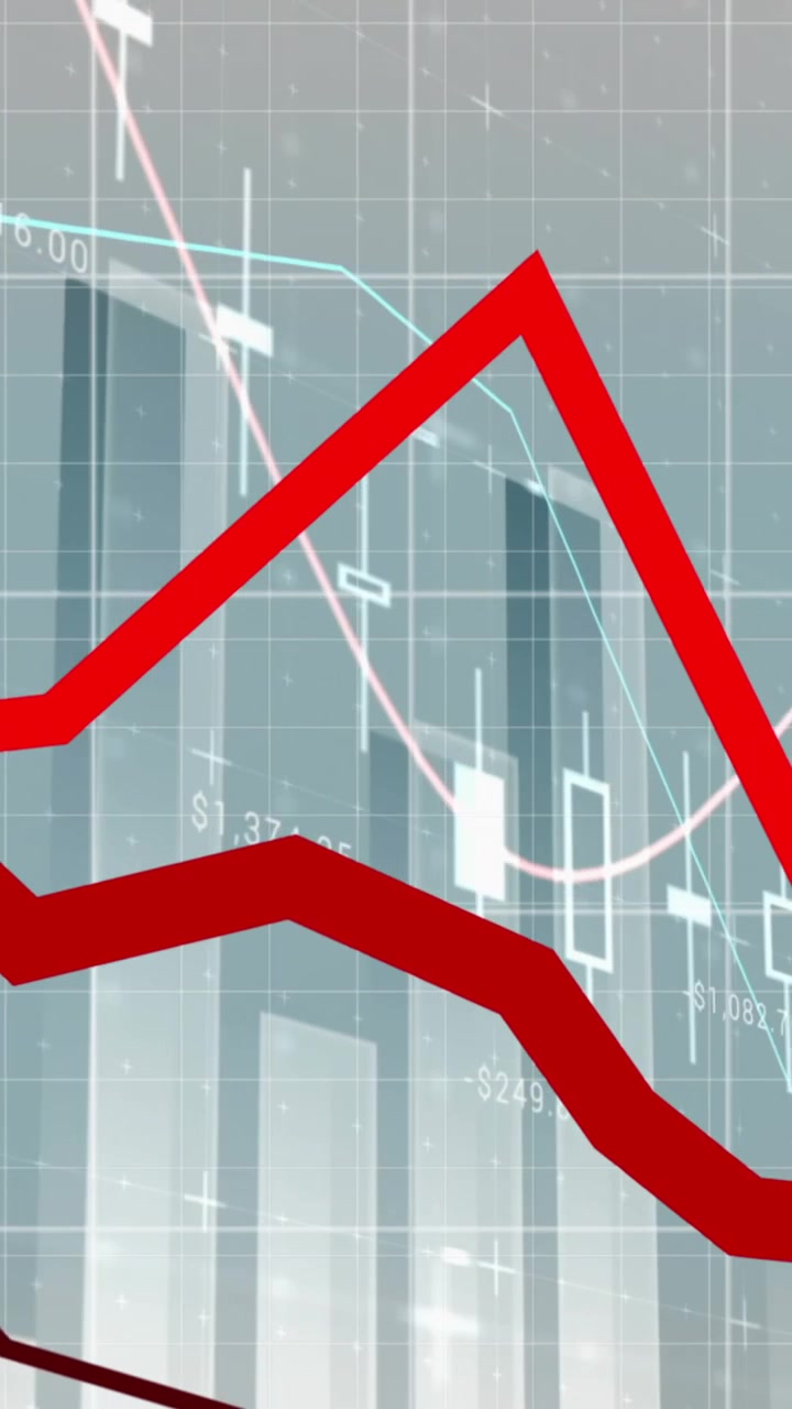 Red graphs moving against financial data processing