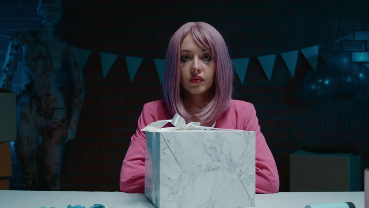 Woman with Pink Hair and Gift