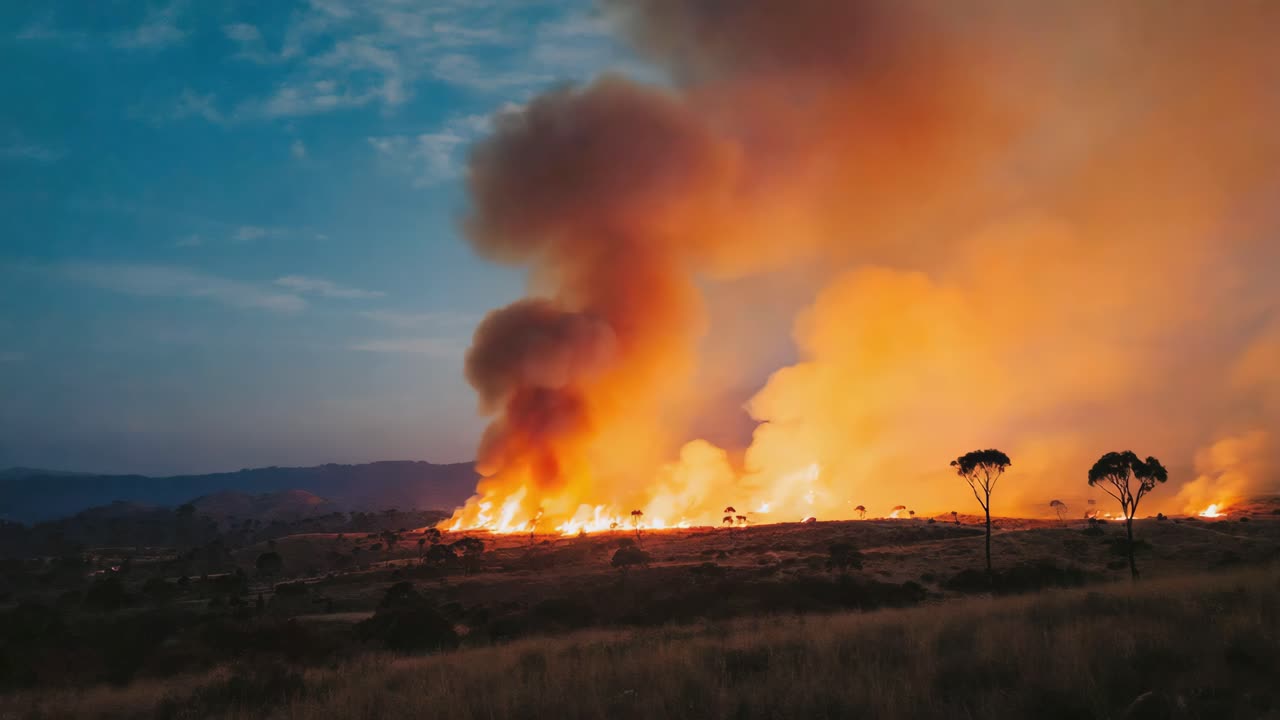 Wildfire Burning in a Rural Landscape