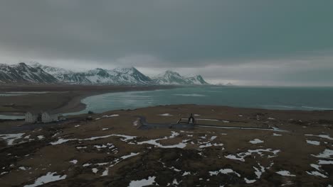 black church of budir, snaefellsnes, iceland - aerial landscape