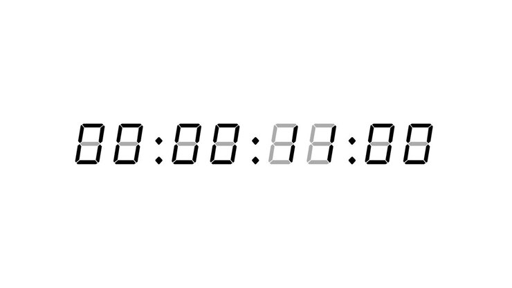 8-digits 60 seconds (1 minute) digital clock courting timer. black digits on white background. Retro digital alarm clock