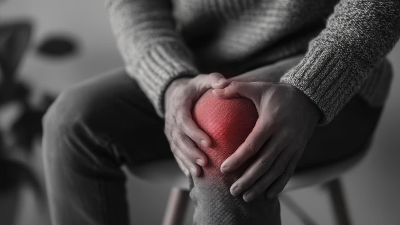 En person som holder kneet sitt i ubehag, fremhever teknikker for smertelindring og forståelse av kneproblemer gjennom fysisk bevissthet og egenomsorg.