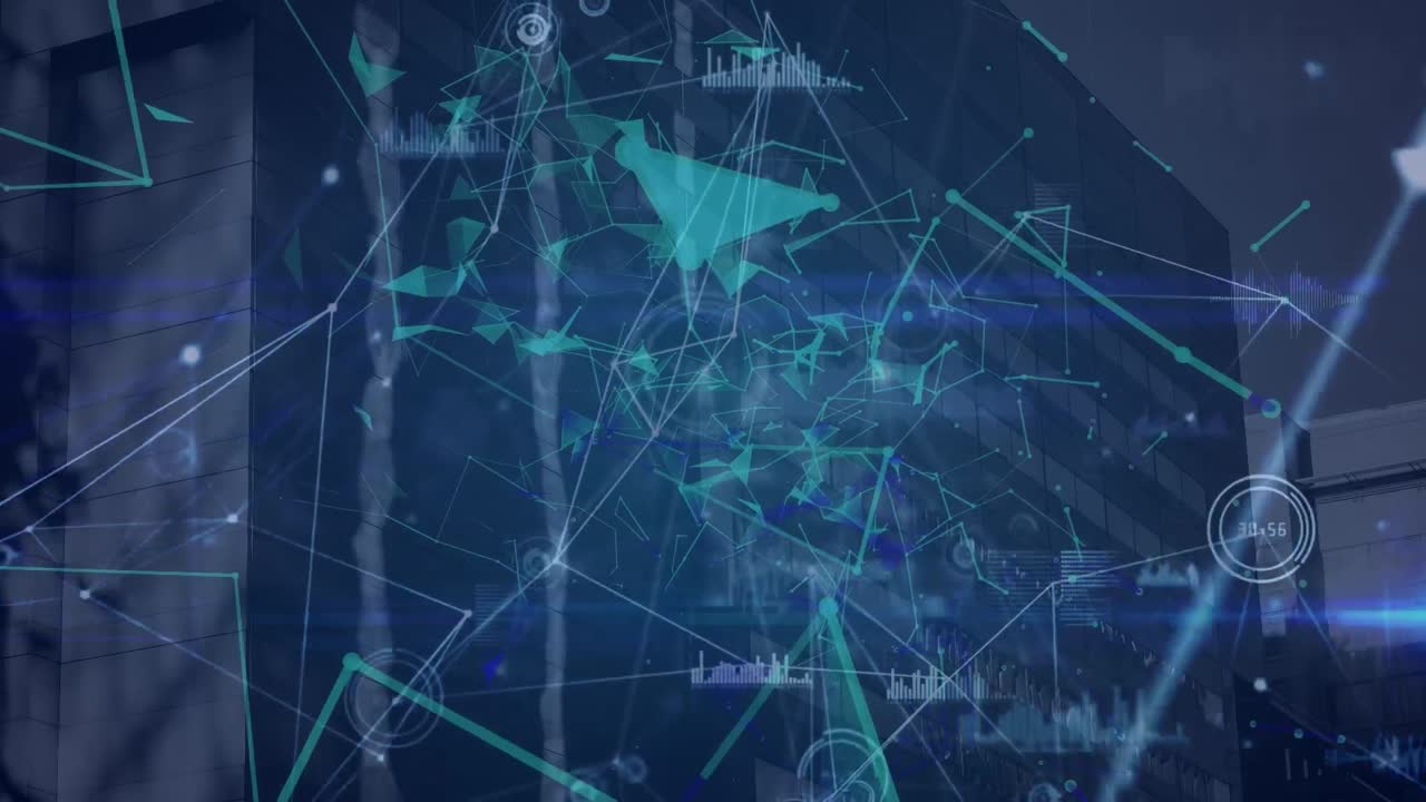 animación del procesamiento de datos financieros en el edificio