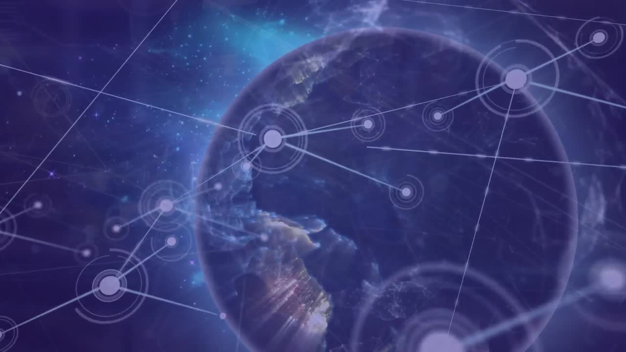 공간에 대한 회전하는 지구 위의 연결 네트워크의 애니메이션.