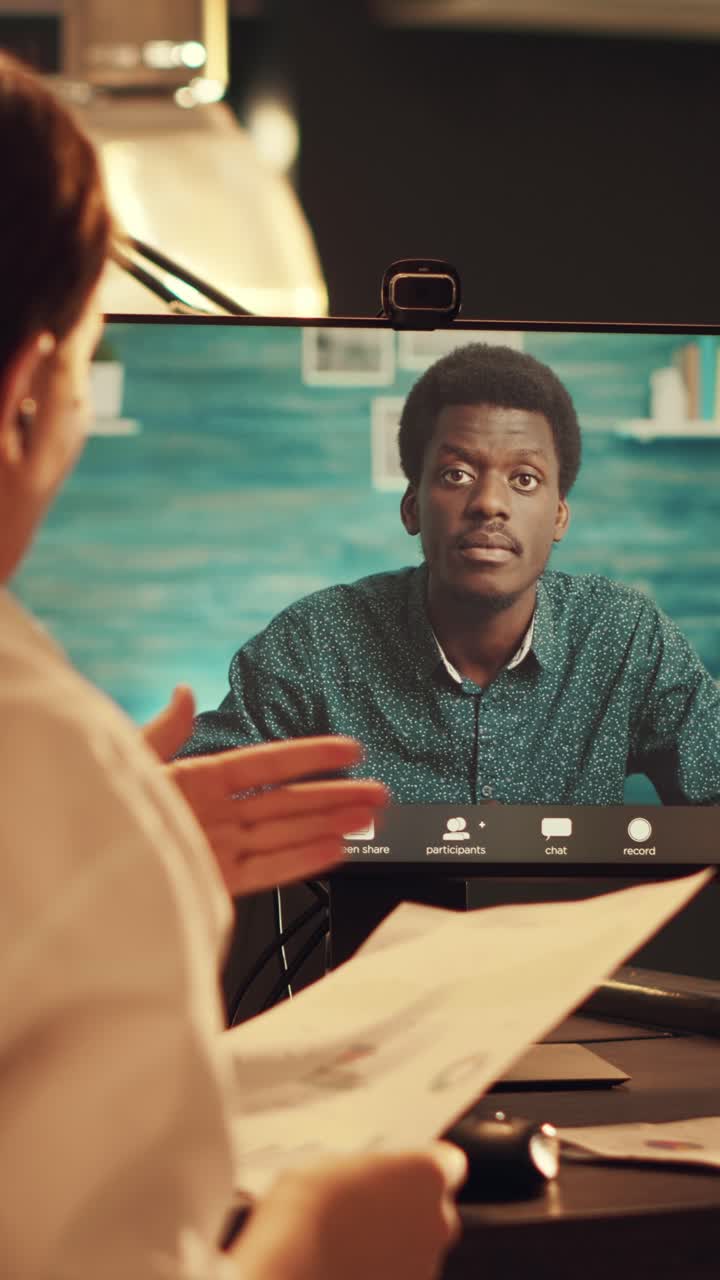 Vertical video: Young adult meeting with man on online videocall connection