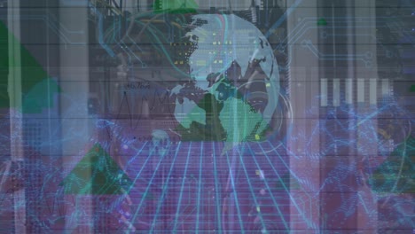 Animation of globe and data processing over servers