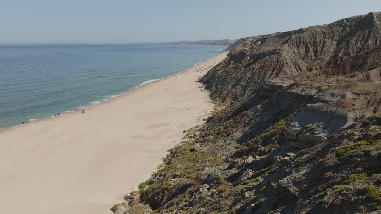 Coastal Beach View with Cliffs and People