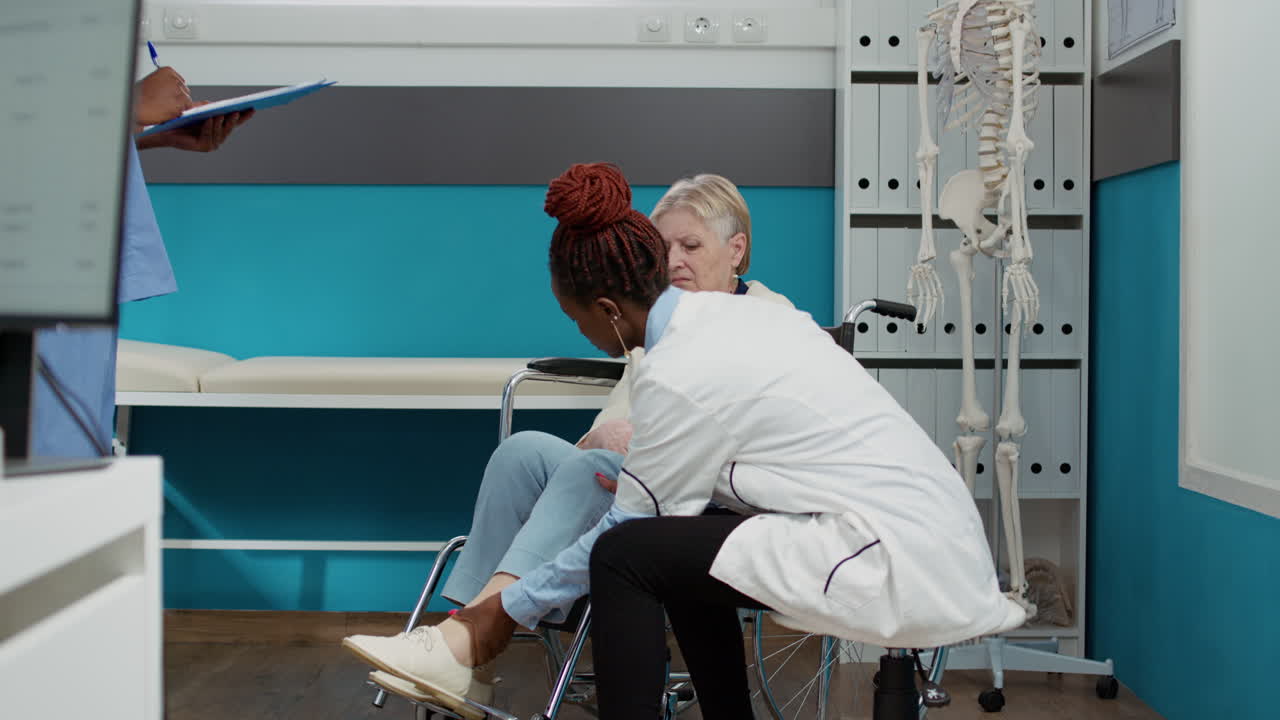 Medical consultation in a clinic with healthcare professionals and patients