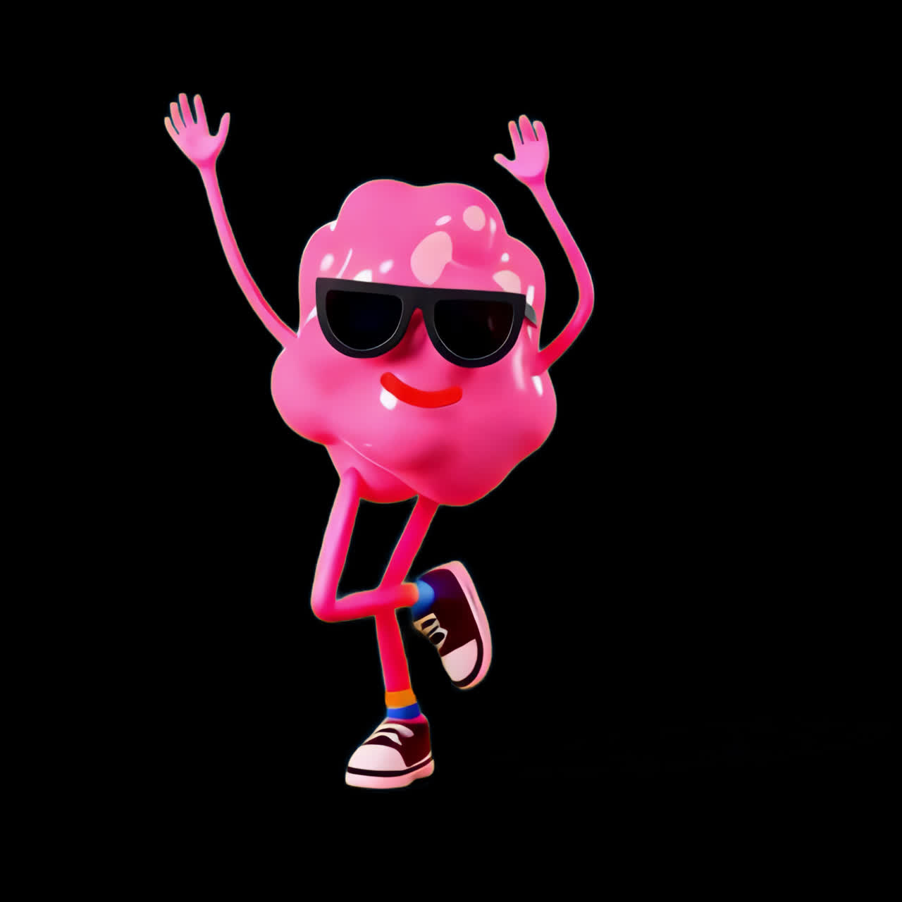 Happy and dancing pink character animation isolated asset, transparent 4K video, alpha channel