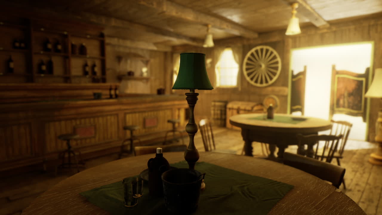 Oldfashioned pub corner ambiance retro style lounge with warm lighting