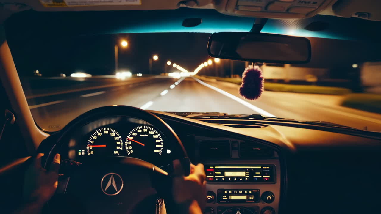 viaje nocturno en la autopista