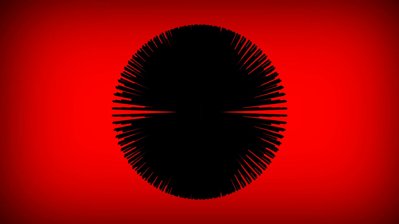 esfera negra con picos que gira sobre un fondo rojo. animación de bucle sin costuras en 3d
