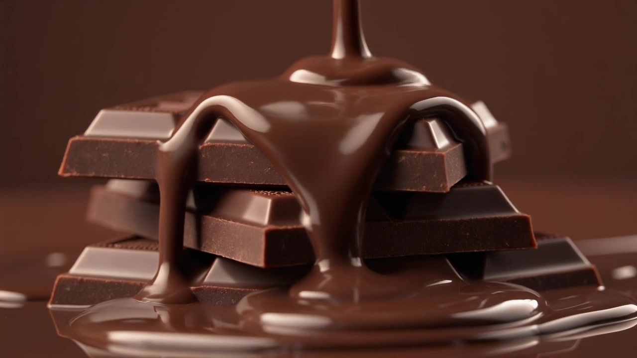 Cokelat Cair Ditungkan di atas Tumpukan Batangan Cokelat Hitam