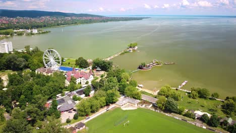 ferris wheel  hungaria,keszthely, balaton, beach, shipboard, drone, video