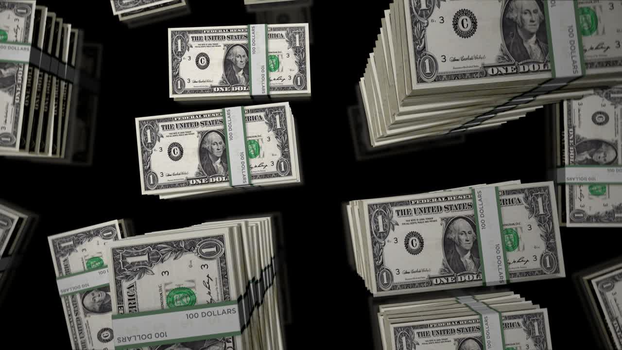vuelo sobre el dólar dinero billetes paquetes de animación de bucle