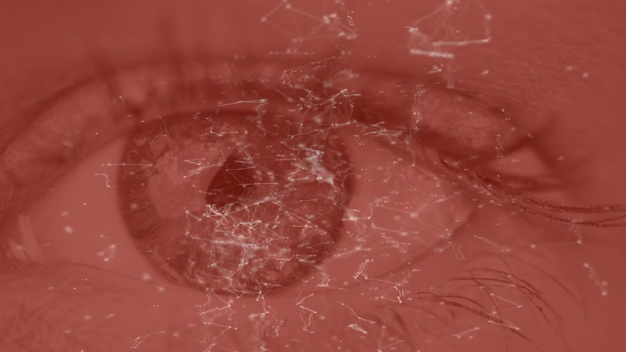 Animation of connections moving over woman eye