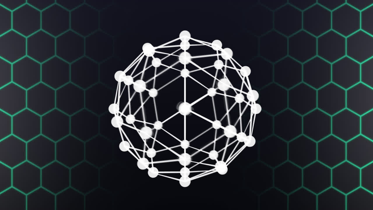 animación de globo de conexiones sobre hexágonos sobre fondo negro