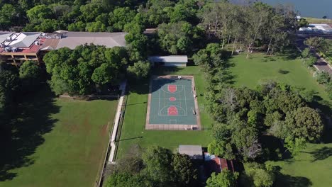 establishing shot of sports court at the christian university campus in argentina