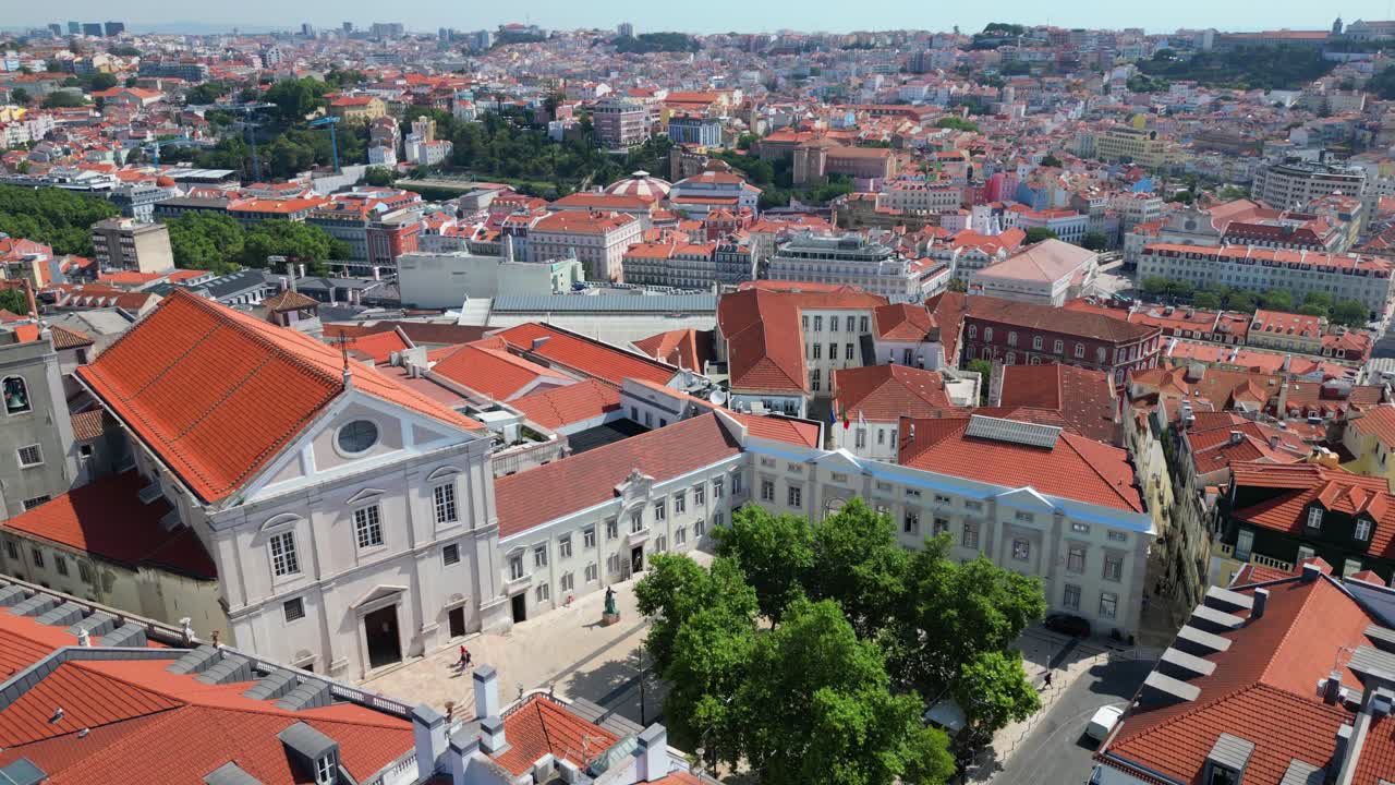 Aerial circular view from the São Roque Church and Lisbon cityscape,Portugal