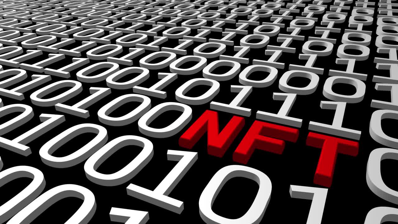 NFT binary code conceptual 3D animation