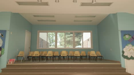 interior gimbal shot of an open room classroom