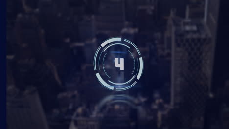 animation of scope with countdown and data processing over cityscape
