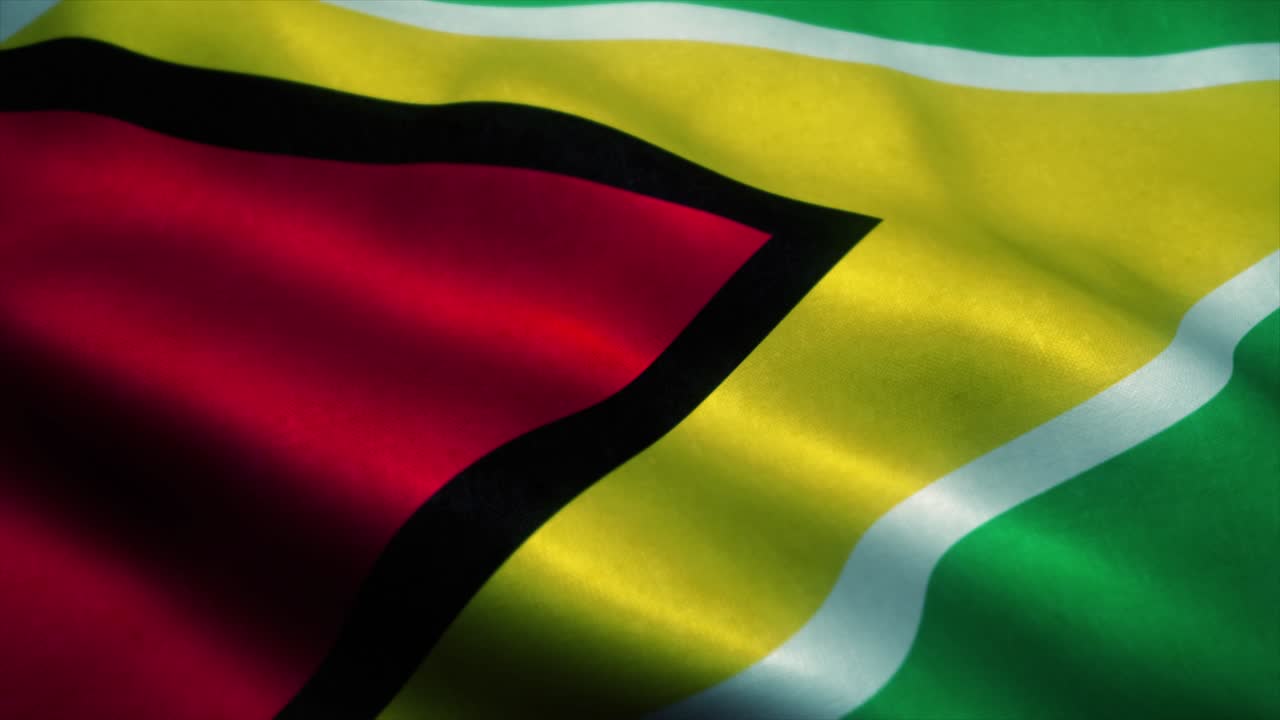 Guyana flag waving in the wind. National flag of Guyana. Sign of Guyana seamless loop animation. 4K