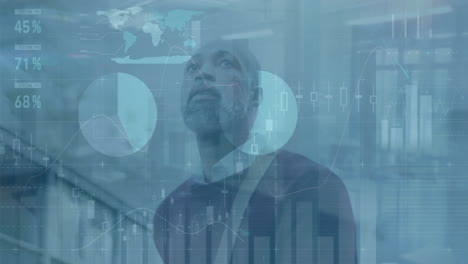 animation of data processing over african american businessman