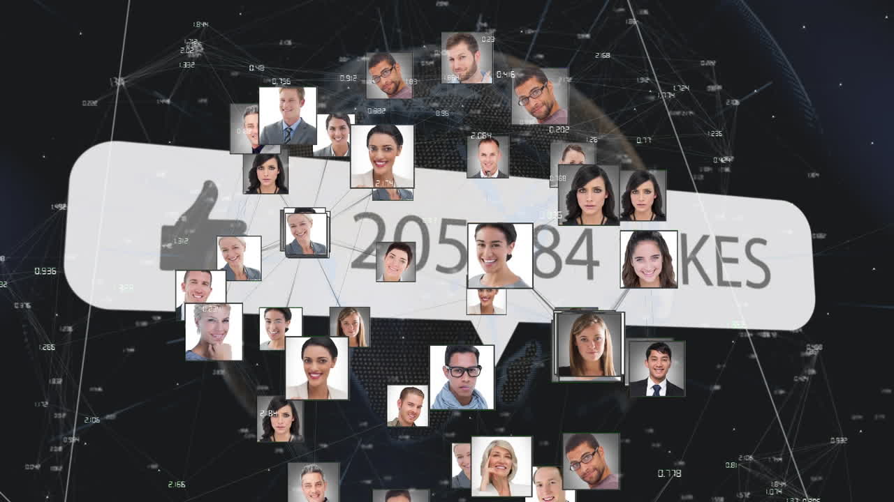 burbuja de habla con icono de pulgares hacia arriba y números crecientes contra el globo de iconos de perfil