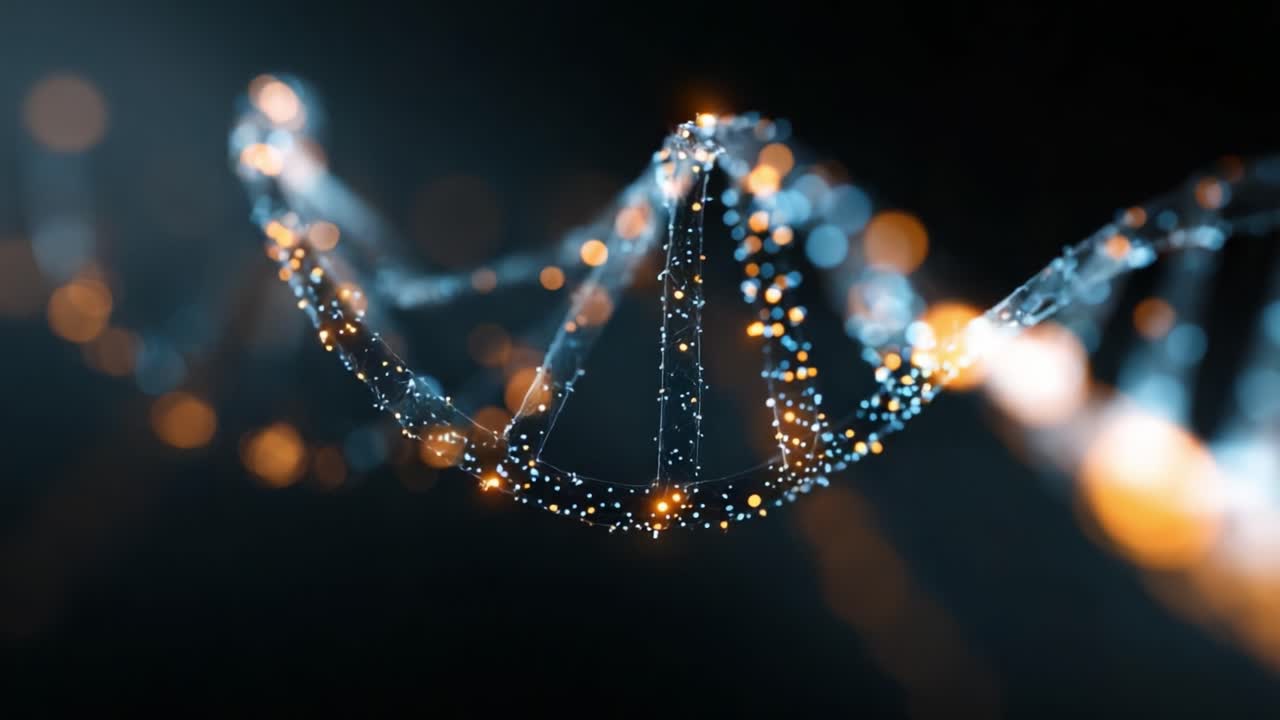 Una chiara rappresentazione della struttura del DNA che mette in mostra motivi intricati, riflessi di luce ed eleganza molecolare in una spettacolare visualizzazione.