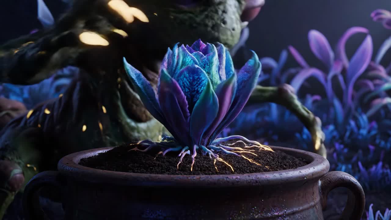 Fantasy creature growing a magical plant