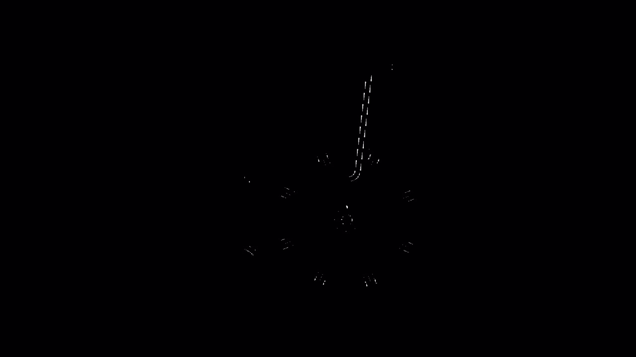 Animazione di orologio con contorno bianco che ticchetta su sfondo nero