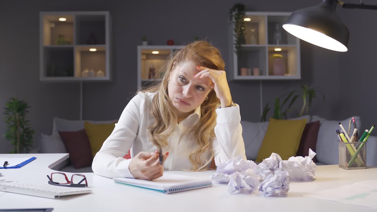 Klog ældre forretningskvinde arbejder hjemmefra om natten og udvikler en kreativ og ny forretningsidé.