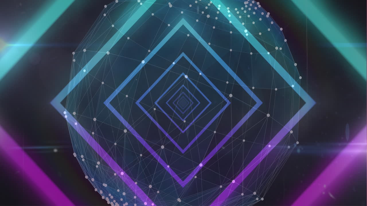 Animation of shapes and globe on black background