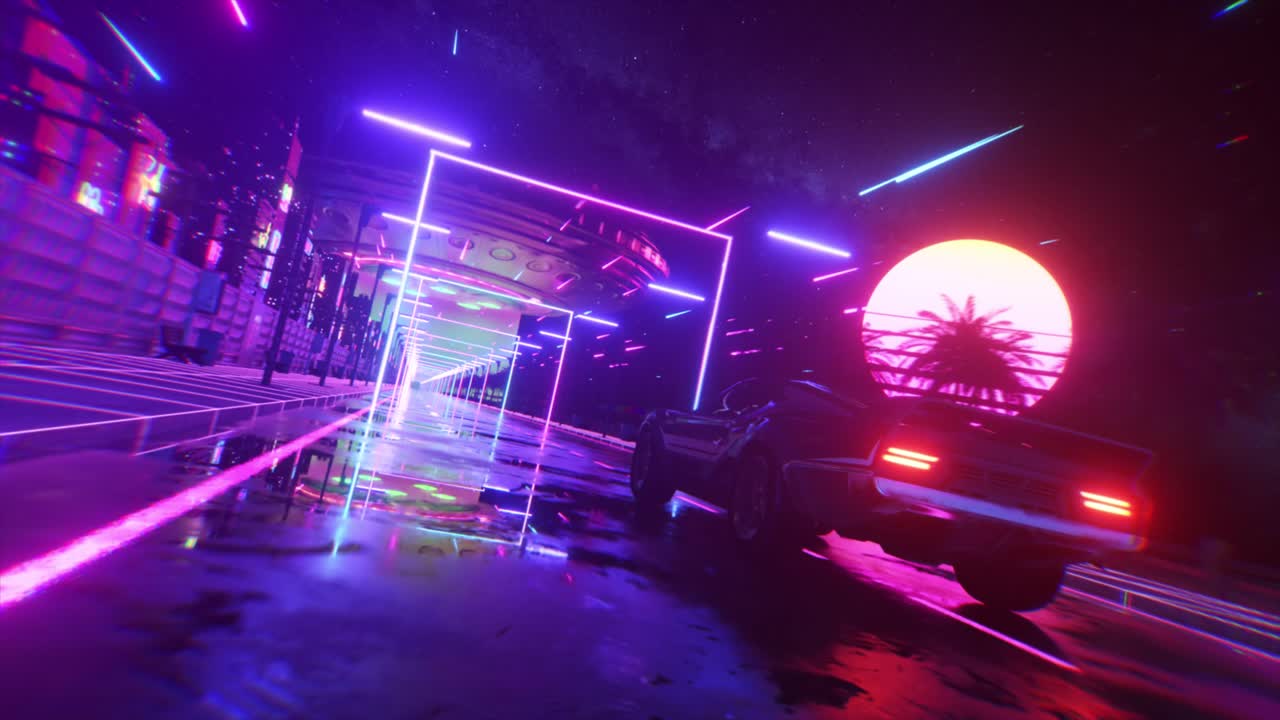 Viaggio su strada cyberpunk retrò