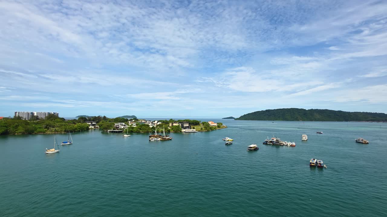 Kota Kinabalu Waterfront Sunset View Point Overlooking Sailboats In Sabah, Malaysia. Tilt-up Shot