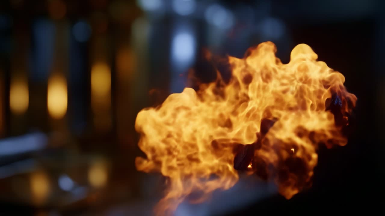 Fiamme dinamiche: movimento del fuoco accattivante in splendidi primi piani, che mostrano l'intensa bellezza e la potenza del fuoco in un'affascinante dimostrazione di elementi naturali