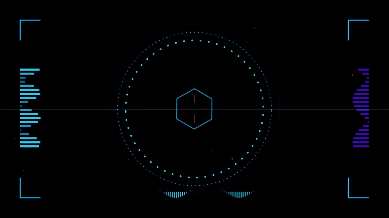 Futuristic Digital HUD Interface with Rotating Hexagon