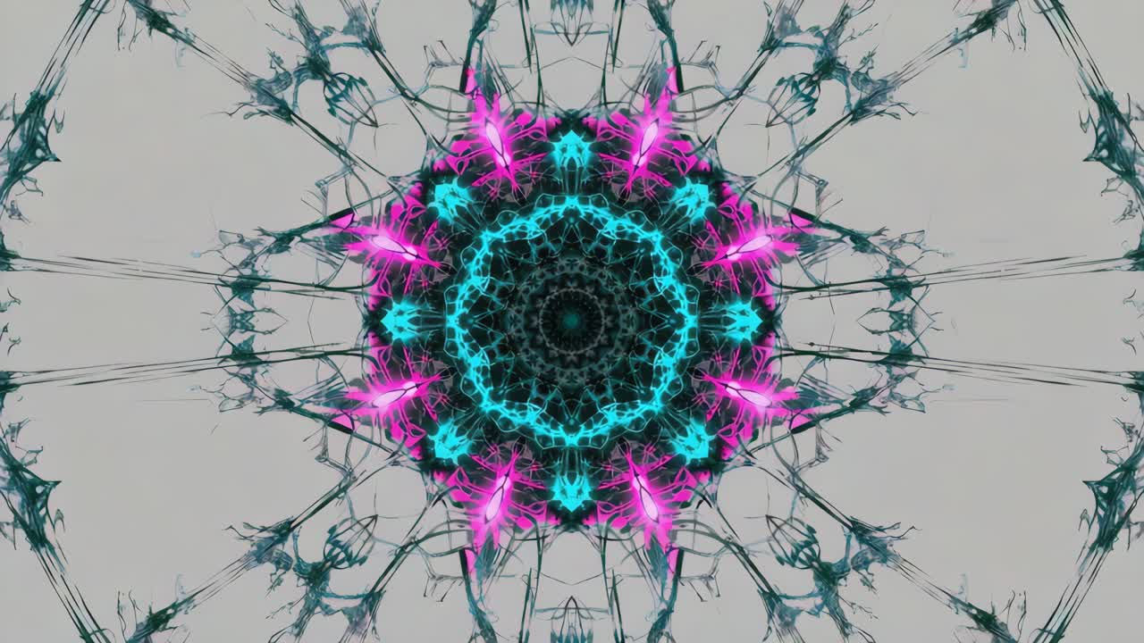 Abstract Neon Glowing Fractal Kaleidoscope Pattern