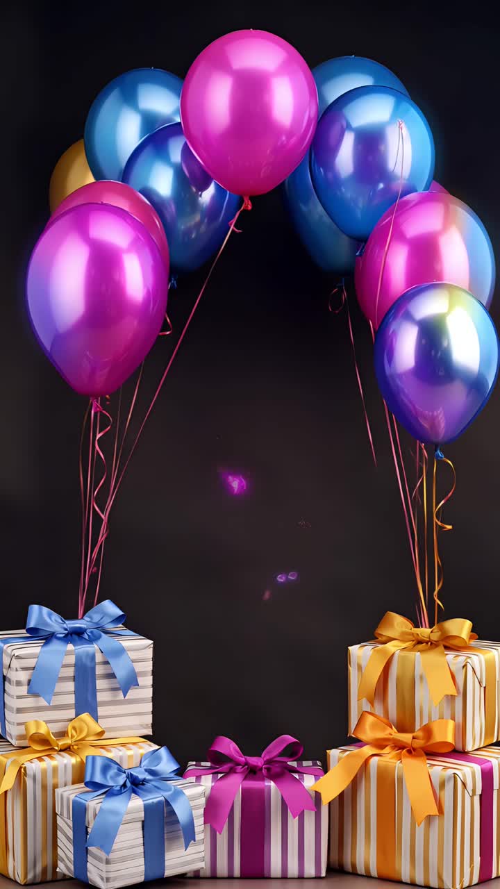 Video di sfondo di compleanno con palloncini e scatole regalo 4K